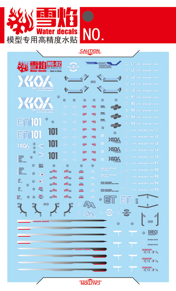 Flaming-Snow MG-02 Freedom 2.0 ZGMF-10A + Base Decals Fluorescerend