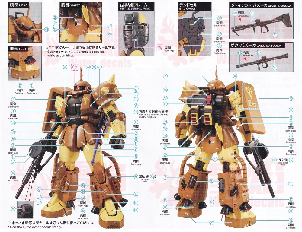 Flaming-Snow MG-174 Zaku II Masaya Nakagawa Fluorescent Decals