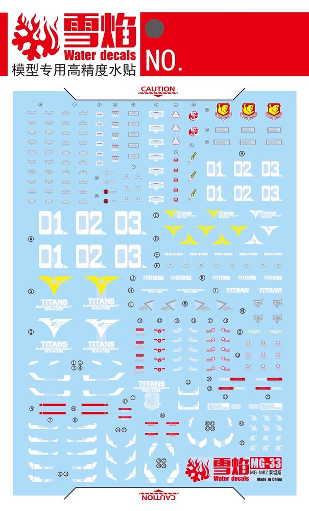 Flaming-Snow MG-33-1 Gundam MK-II Ver 2.0 Titans Fluorescent Decals