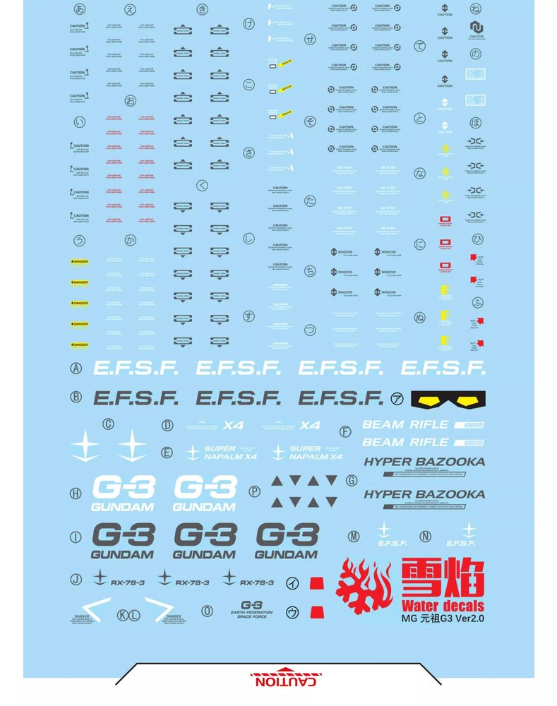 Flaming-Snow MG-155 RX-78-3 G3 (Ver. 2.0) Fluorescent Decals