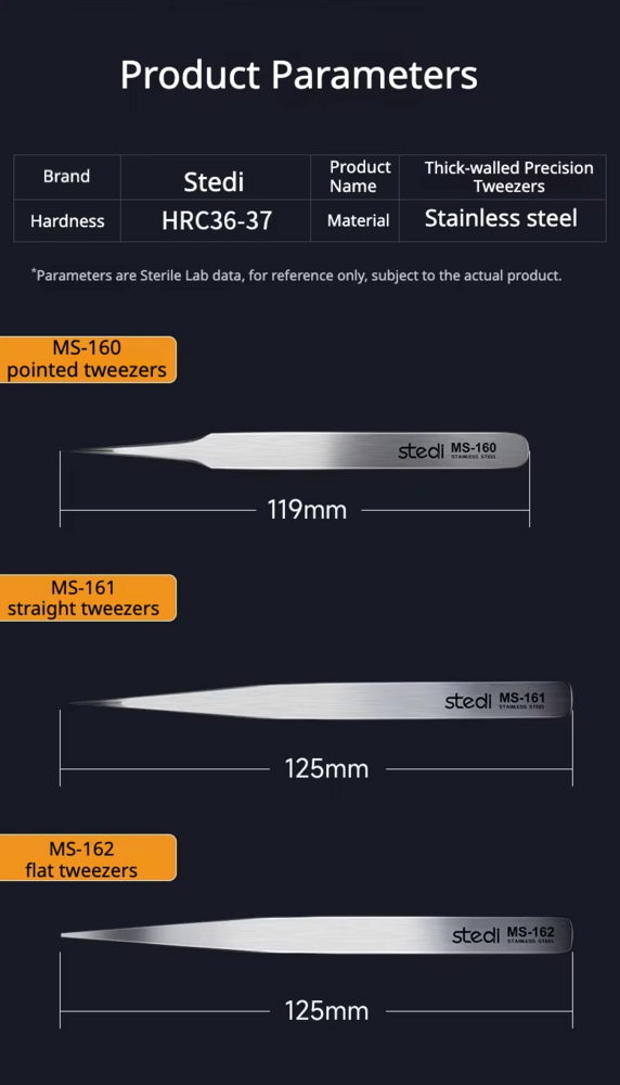 Stedi Thick-Walled Precision Tweezers (Curved) MS-163
