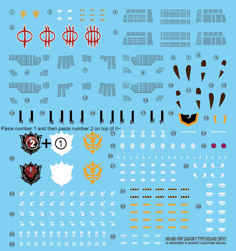 G-REWORK HG MS-06F Zaku II F Type Solari (RFV) Decals