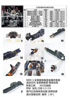 SH Studio MG Full Armor Unicorn Metal Set 10 Opties