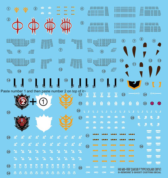 G-REWORK HG MS-06F Zaku II F Type Solari (RFV) Decals
